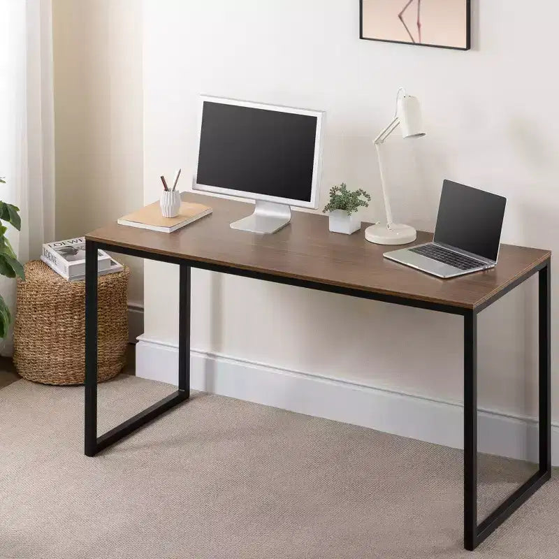 Scrivania con struttura in metallo Marrone / Bianca, 140 cm, 1 persona