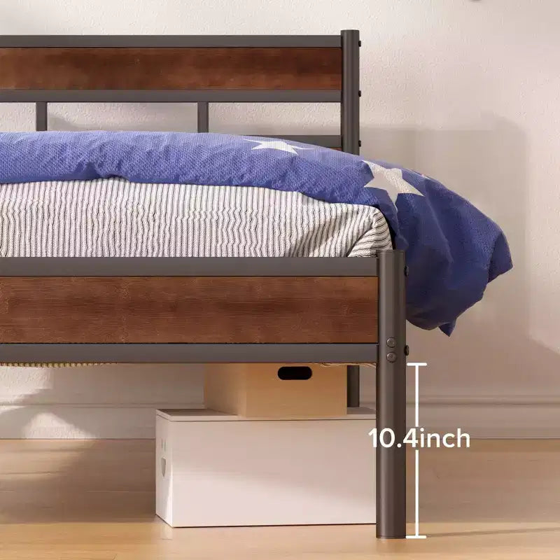 Struttura letto a piattaforma in metallo marrone e bambù, King, 1 persona