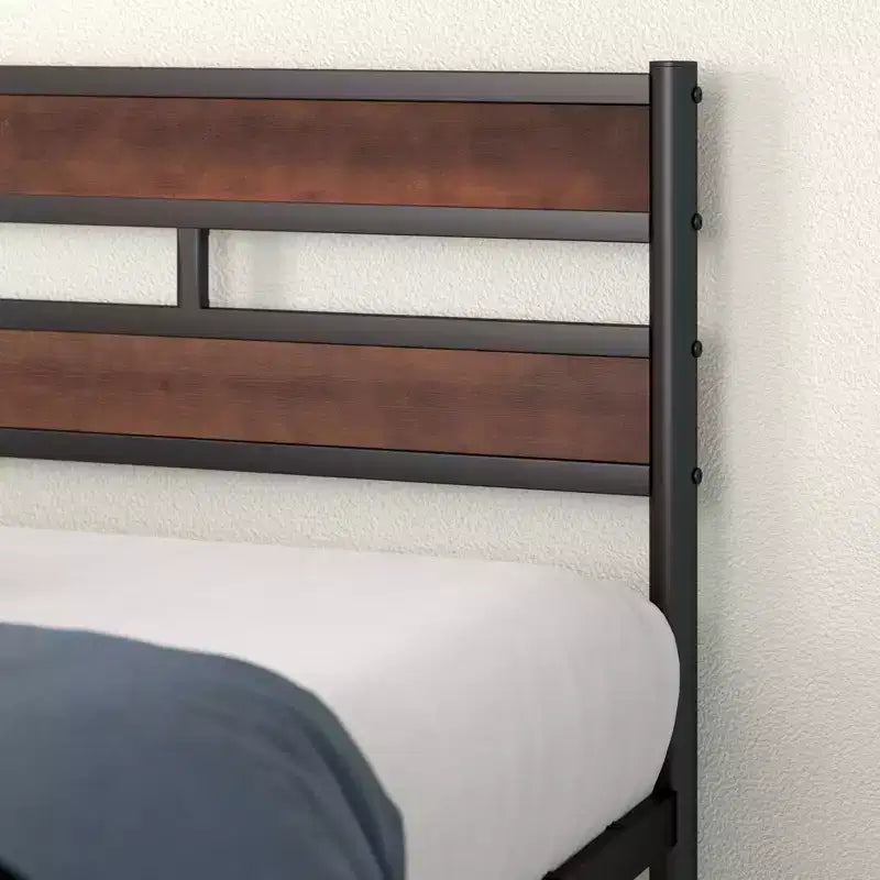 Struttura letto a piattaforma in metallo marrone e bambù, King, 1 persona