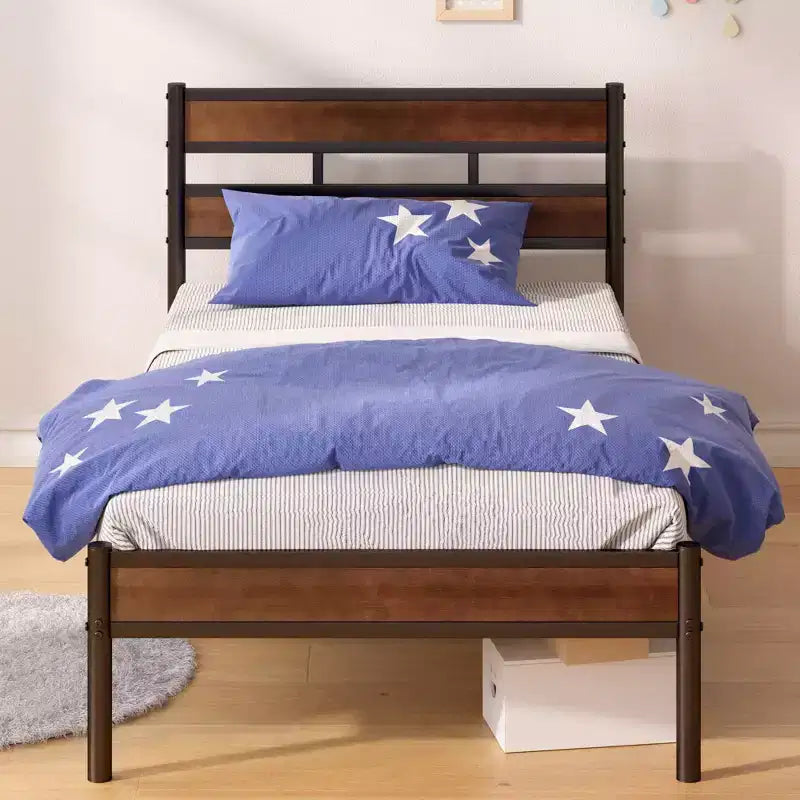 Struttura letto a piattaforma in metallo marrone e bambù, King, 1 persona