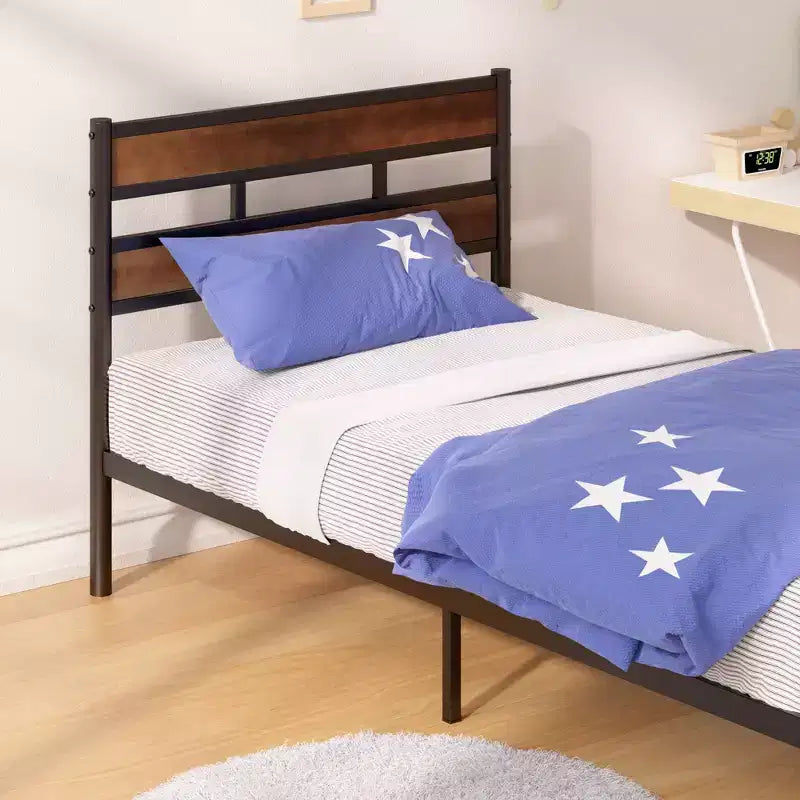 Struttura letto a piattaforma in metallo marrone e bambù, King, 1 persona