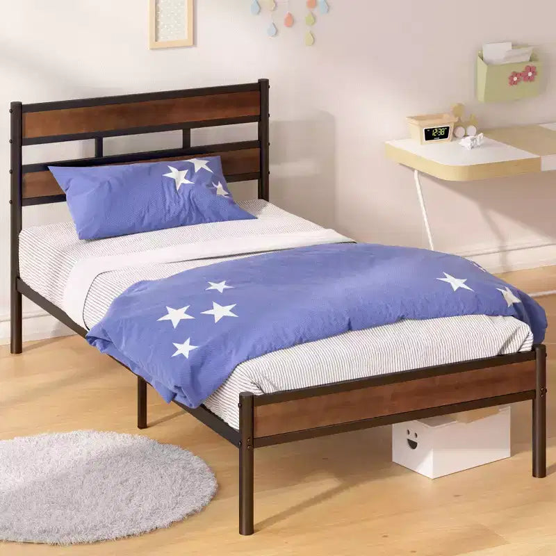 Struttura letto a piattaforma in metallo marrone e bambù, King, 1 persona