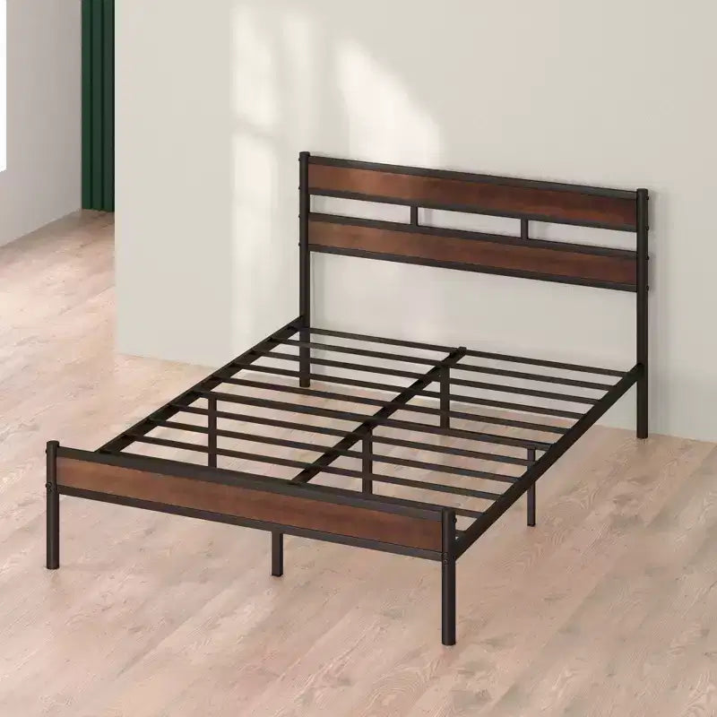 Struttura letto a piattaforma in metallo marrone e bambù, King, 1 persona