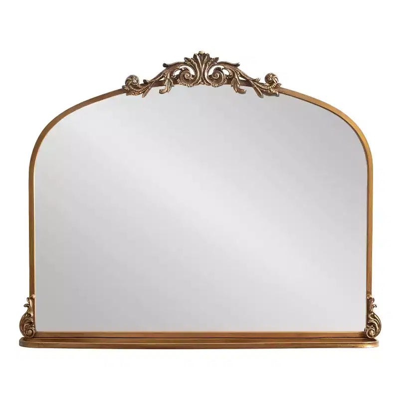 Specchio da parete ad arco nero/oro con mensola, cornice in metallo, 1 pezzo