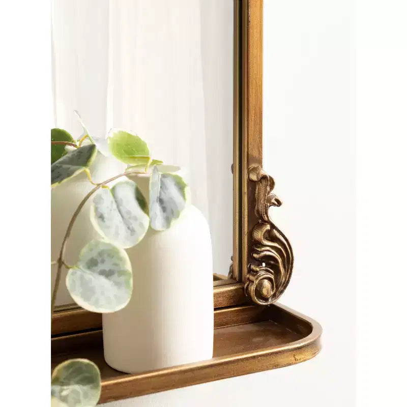 Specchio da parete ad arco nero/oro con mensola, cornice in metallo, 1 pezzo